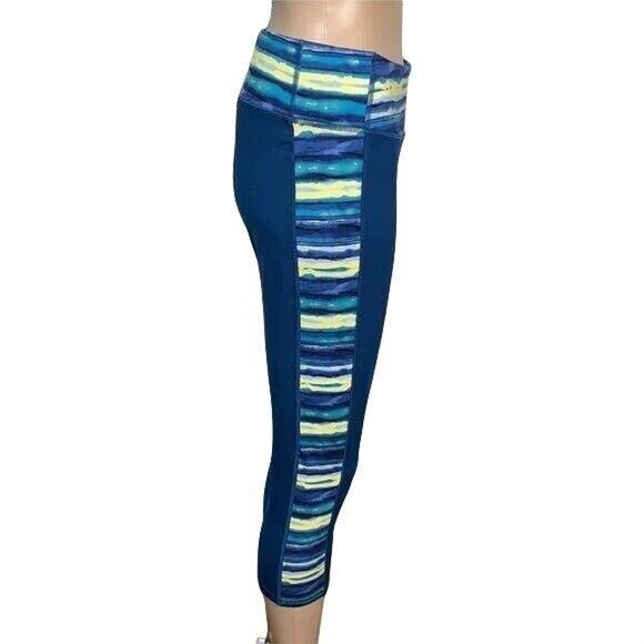 Gaiam Womens Leggings Yoga Pilates Athletic Workout Teal Yellow Medium - Picture 5 of 11
